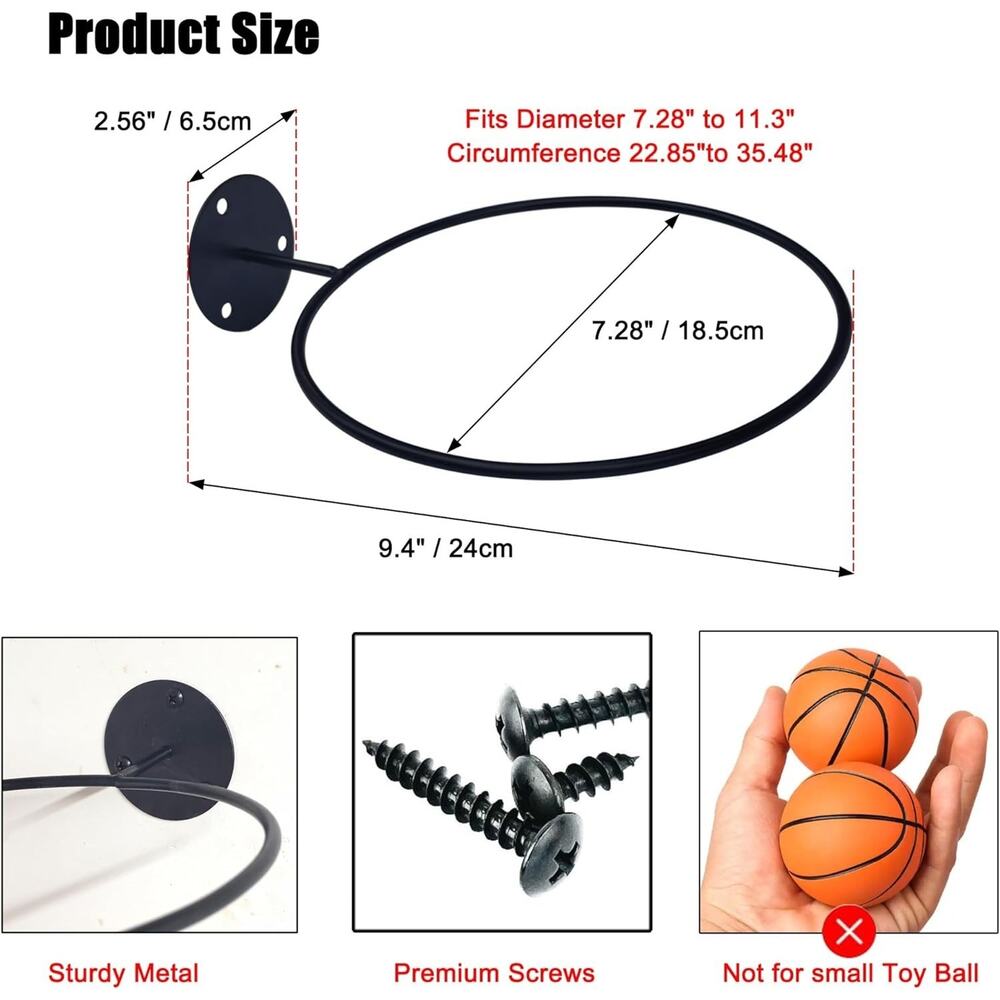 4 Pack Wall Mounted Metal Sports Ball Rack Holder Display Storage Organizer - Picture 3 of 6